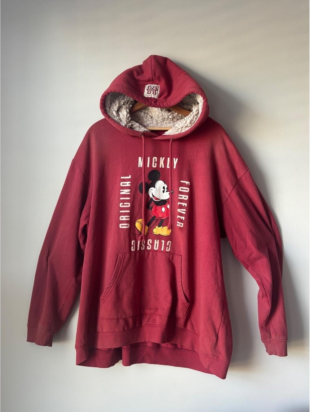 Disney Mickey Mouse Classic Original Forever Burgundy Sherpa Lined Hoodie 3XL